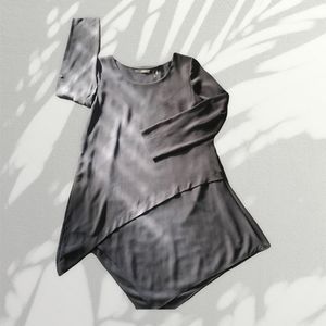SOFT SURROUNDINGS Gray Flowy Tunic Top Up or Down Sleeve Asymmetric Size S